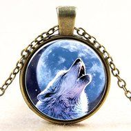Howling Wolf Necklace Pendant Charm Gemstone Jewelry