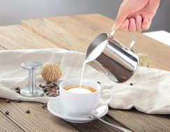 New Star Foodservice 28829 Commercial Grade Stainless Steel 18/8 12 oz Frothing Pitcher and Die Cast Aluminum... N3