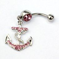 Kathy store INC 316l Surgical Stainless Steel 14g 7/16 Inch Anchor Crystal Rhinestone Gem Bar Navel Belly Ring... N6