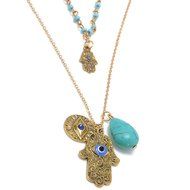 New Gold Lucky Protection Hamsa Fatima Hand Evil Eye Pendant Chain Necklace N3