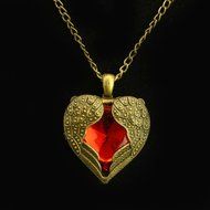 Women Vintage Red Heart Crystal Wings Pendant Long Chain Necklace Jewelry Gift