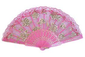Colorful Slab Lace Folding Fan with Rose Pictures (Black) N3