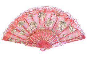 Colorful Slab Lace Folding Fan with Rose Pictures (Black) N4