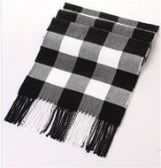 Soft Warm Tartan Plaid Long Scarve (Black and White Squares)