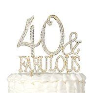 40 &amp; Fabulous Cake Topper for 40th Birthday Silver Metal Party Decoration Ideas (40 and Fabulous Silver) N4