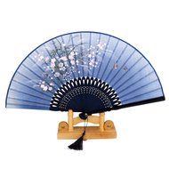 Hollow Rib Flower Hand Fan Folding Fan Pocket Fan (Blue) N18