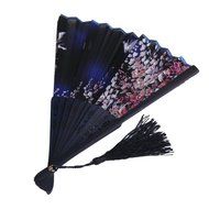 Hollow Rib Flower Hand Fan Folding Fan Pocket Fan (Blue) N23