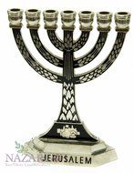 Black Enamel Temple Menorah 7 Branches Menora Silver Metaic Israel Gift
