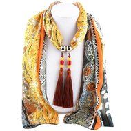 AutumnFall Women Girl Pendant Scarf With Tassel Rhinestone Necklace Scarves (U) N68