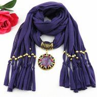 AutumnFall Women Girl Pendant Scarf With Tassel Rhinestone Necklace Scarves (U) N70