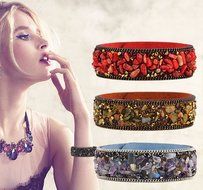 Gaobei Handmade Punk Style Womens Bangle Natural Crystals Stones and Crystal Inlay Soft Velvet Leather Wrap Bracelets N4