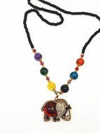 QTMY Diamond Black Beaded Statement Long Chain Necklace Bohemian Jewelry with Big Elephant Pendant for Women