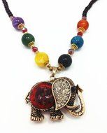 QTMY Diamond Black Beaded Statement Long Chain Necklace Bohemian Jewelry with Big Elephant Pendant for Women N2