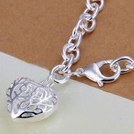 Fashion Women Lady Silver Plated Charm Heart Crystal Chain Bracelet Bangle N3