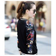 KAKA(TM) Girl Women Spring Autumn Coat Long Sleeve Casual Blouses Phoenix Pattern Black XL N9