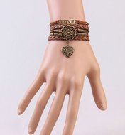 Infinity LOVE Heart Flower Friendship Antique Copper Leather Charm Bracelet ONE N2