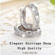 18k Silver Hoop Earrings Crystal Heart Stud Women Round Charming Jewellery Hot N6