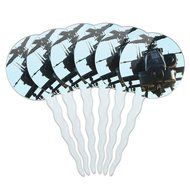 Set of 6 Cupcake Picks Toppers Decoration Guns Weapons Military - Handgun Weapon Black on White N2