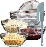 Set of 5 Mini Mixing &amp; Appetizer Glass Prep Bowls, Comes with Bonus Mini Spatula, Perfect as a Gift