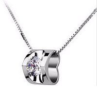 925 Sterling Silver Plated Women Crystal Charm Jewelry Necklace Heart Pendant