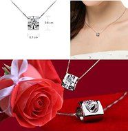 925 Sterling Silver Plated Women Crystal Charm Jewelry Necklace Heart Pendant N2