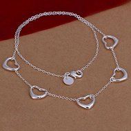 New Women Jewelry 925 Sterling Silver Plated Fashion Chain Five Heart Necklace