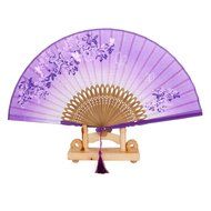 Vintage Flax Leaf Butterfly Bamboo Hand Fan Lady's Fan Pocket Fan - Purple N11