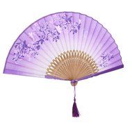 Vintage Flax Leaf Butterfly Bamboo Hand Fan Lady's Fan Pocket Fan - Purple N12