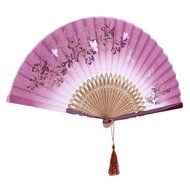 Vintage Flax Leaf Butterfly Bamboo Hand Fan Lady's Fan Pocket Fan - Purple N13