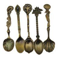 Retro Creative Coffee Scoops Stirring Spoon Sugar Spoon Tea Spoon with Fruit Fork Set of 6 (Silver) N9