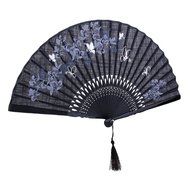 Vintage Flax Leaf Butterfly Bamboo Hand Fan Lady's Fan Pocket Fan - Purple N17