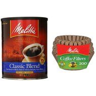 Melitta Basket Coffee Filters Natural Brown Paper 200 Count &amp; Classic Ground Coffee 11 oz Combo Set