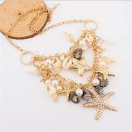 Hot Summer Beach Statement Starfish Shell Conch Pearl Pendants Nacklace Chain N5