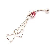 Dedegui 14g Pink Gems Tassels Hearts Dangling Belly Button Navel Ring Body Piercing Jewelry