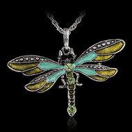 Retro Silver Jewelry Necklace Pendant Dragonfly Crystal Sweater Chain Fashion (purple) N5