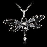 Retro Silver Jewelry Necklace Pendant Dragonfly Crystal Sweater Chain Fashion (purple) N6