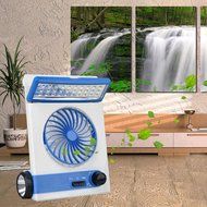 Combo Fan with LED Lantern Light &amp; Rechargeable Flashlight Solar Or Ac Charged (Gold) N4