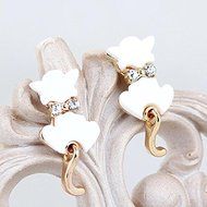 Fashion Women Lady Crystal Rhinestone Cute Cat Stud Earrings Jewelry 1 Pair N3