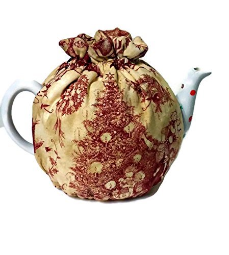 Teapot Cozy with Redwork Santa and Pine trees on Ecru for a 5-8 cup #228 N2