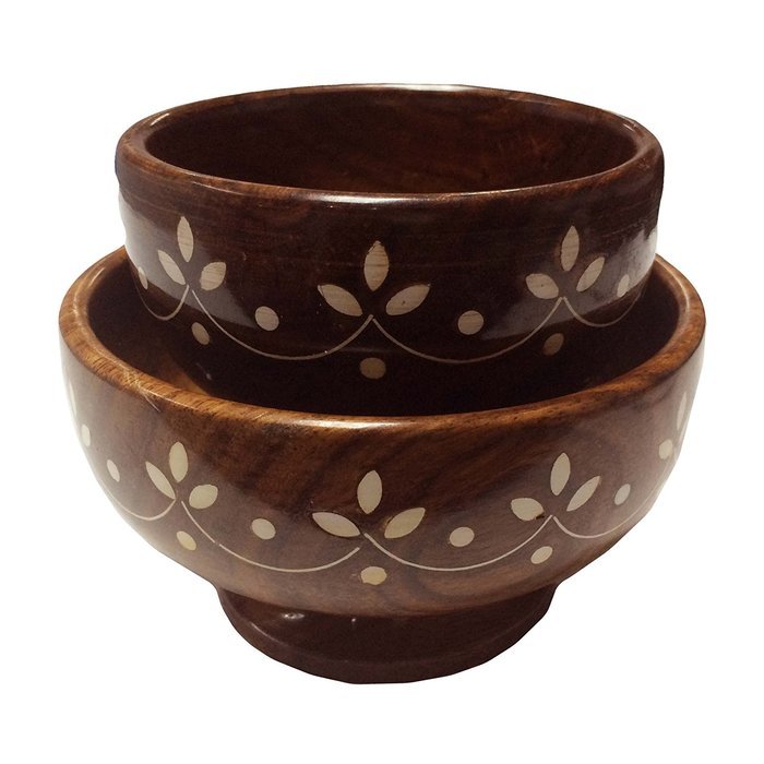 Wooden Bowl With Handicrafts (Sheesham wood)- Set Of Two,vintage wooden bowls, serving bowls ,Thanks Giving or...