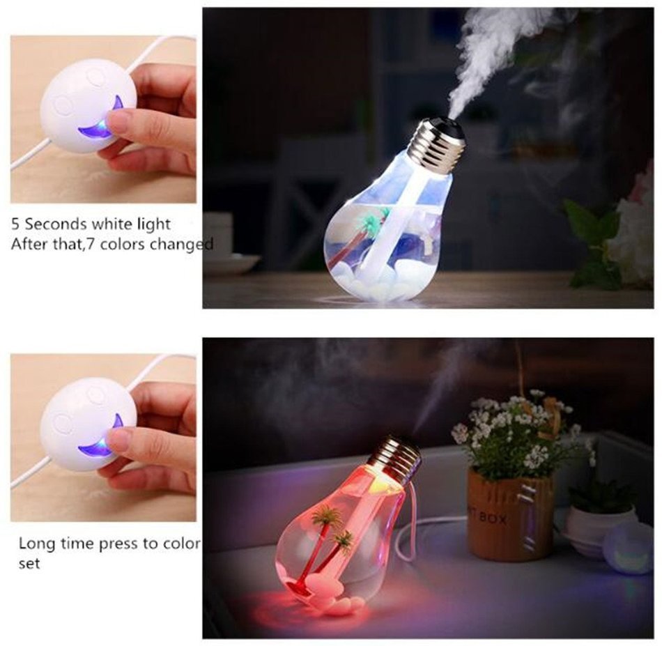Maogo Bulb Shape Air Humidifier Dry Protect With Changing 7 Color LED Lights Electric Aromatherapy Essential Oil... N8
