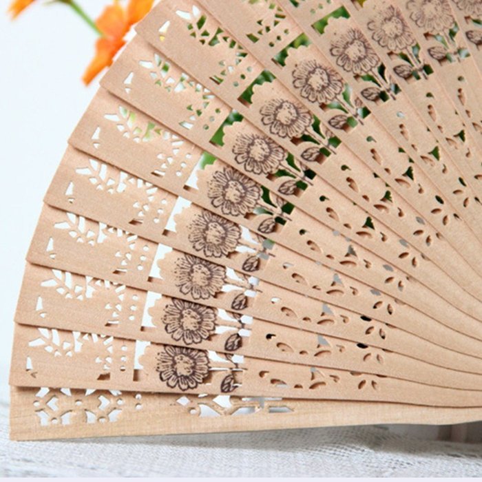 Weixinbuy Vintage Folding Bamboo Original Wooden Carved Hand Fan Wedding Party Pocket Fan N4