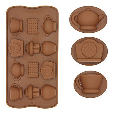 Y&XL&H 12 Holes Silicone Tea Cup Clock Teapot Cake Molds Ice Chocolate Decorating Mould DIY Kitchen Accessories