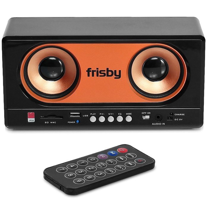 Frisby Portable Rechargeable Stereo Speakers Sound Box USB SD MMC FM Radio with Remote N2