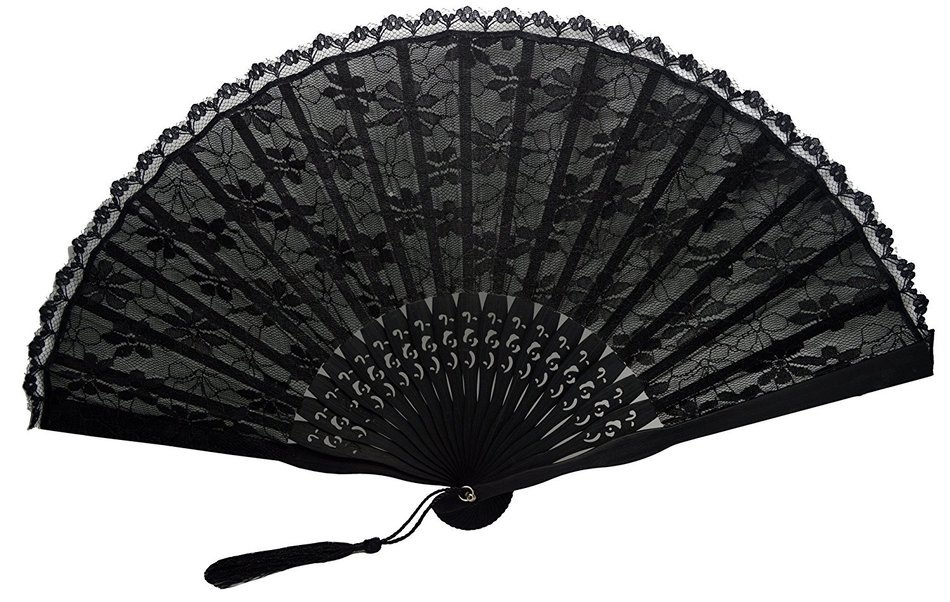 TANG DYNASTY(TM) High Quality Japanese Lace Hand Fan Black Handheld Fan Jhf-192