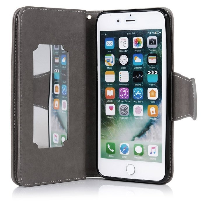Badalink iPhone 7 Wallet Case (4.7") 9 Card Slots Plastic Mirror Flip Stand Case Embossed Flower Girl PU Leather... N18