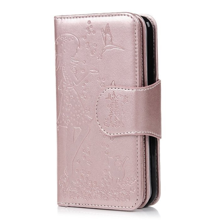 Badalink iPhone 7 Wallet Case (4.7") 9 Card Slots Plastic Mirror Flip Stand Case Embossed Flower Girl PU Leather... N20
