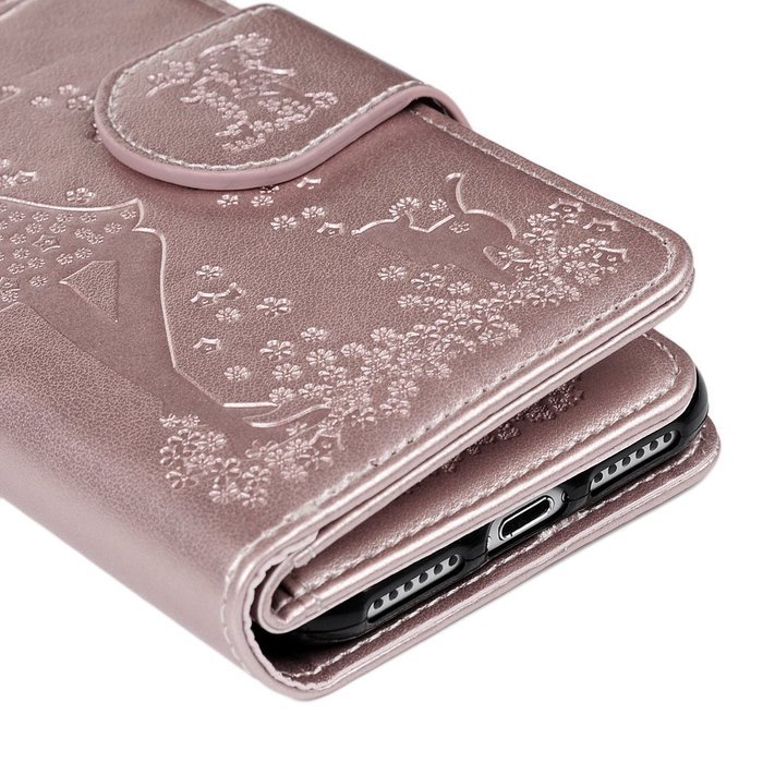 Badalink iPhone 7 Wallet Case (4.7") 9 Card Slots Plastic Mirror Flip Stand Case Embossed Flower Girl PU Leather... N21