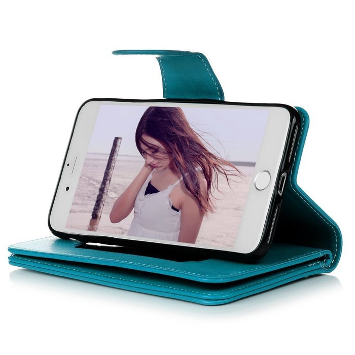 Badalink iPhone 7 Wallet Case (4.7") 9 Card Slots Plastic Mirror Flip Stand Case Embossed Flower Girl PU Leather... N23