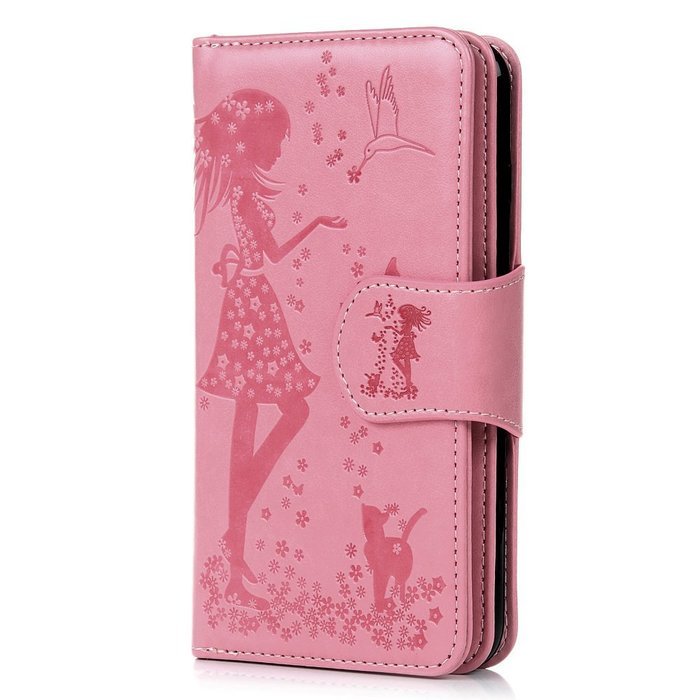 Badalink iPhone 7 Wallet Case (4.7") 9 Card Slots Plastic Mirror Flip Stand Case Embossed Flower Girl PU Leather... N25
